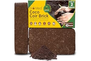 Gro-Med 2 Pack Coco Coir Brick for Plants Enriched NPK Potting Soil Seed Starting Mix - 100% Organic Low EC pH Balance Coconut Coir Fiber for Herbs Flowers, 1.4 lb Each - Expands Upto 20 Quarts
