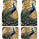 Artistic Fabric Car Floor Mats-Non-Slip Rubber Backing,Peacock,Front & Rear Set-Water Absorbing, Durable Automotive Floor Mat Rug Liners with Stylish Patterns