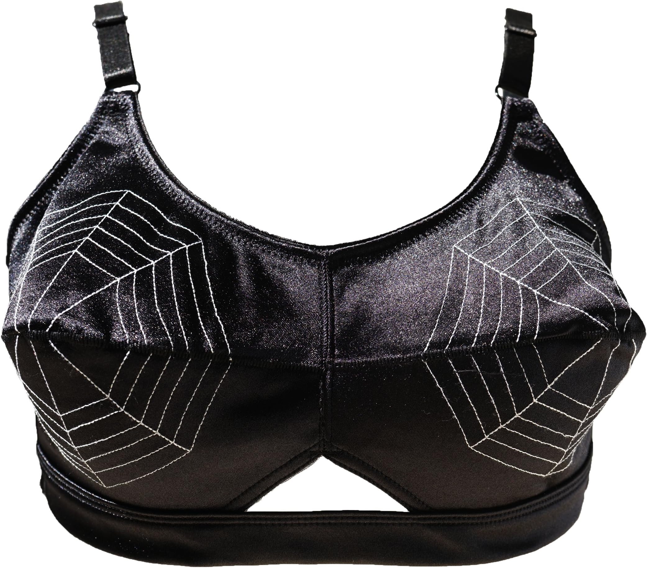 TVRtyle Women's Vintage Black Satin Spider Pattern Sexy Bullet Bra Pads Cone Bra BR2018