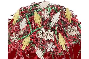 PAPER FAIR 1LB Christmas Red Green Classic Crinkle Cut Paper Shred Filler w/Nutcracker Confetti, Gold Iridescent Glitter Strand Raffia Tissue, Xmas Candy Cane Gift Box Craft Bedding Cushion