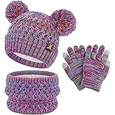 ZASFOU Toddler Kids Winter Hats Scarf Touchscreen Gloves Set Knit Pom Beanie Neck Warmer for Girls Boys 2-7 Year Old Gifts