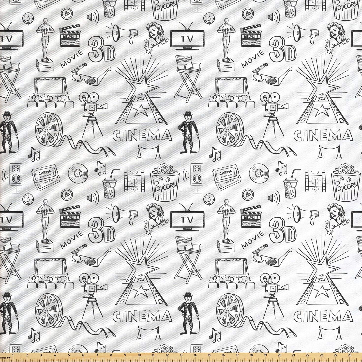 Ambesonne Movie Theater Fabric by The Yard, Hand Drawn