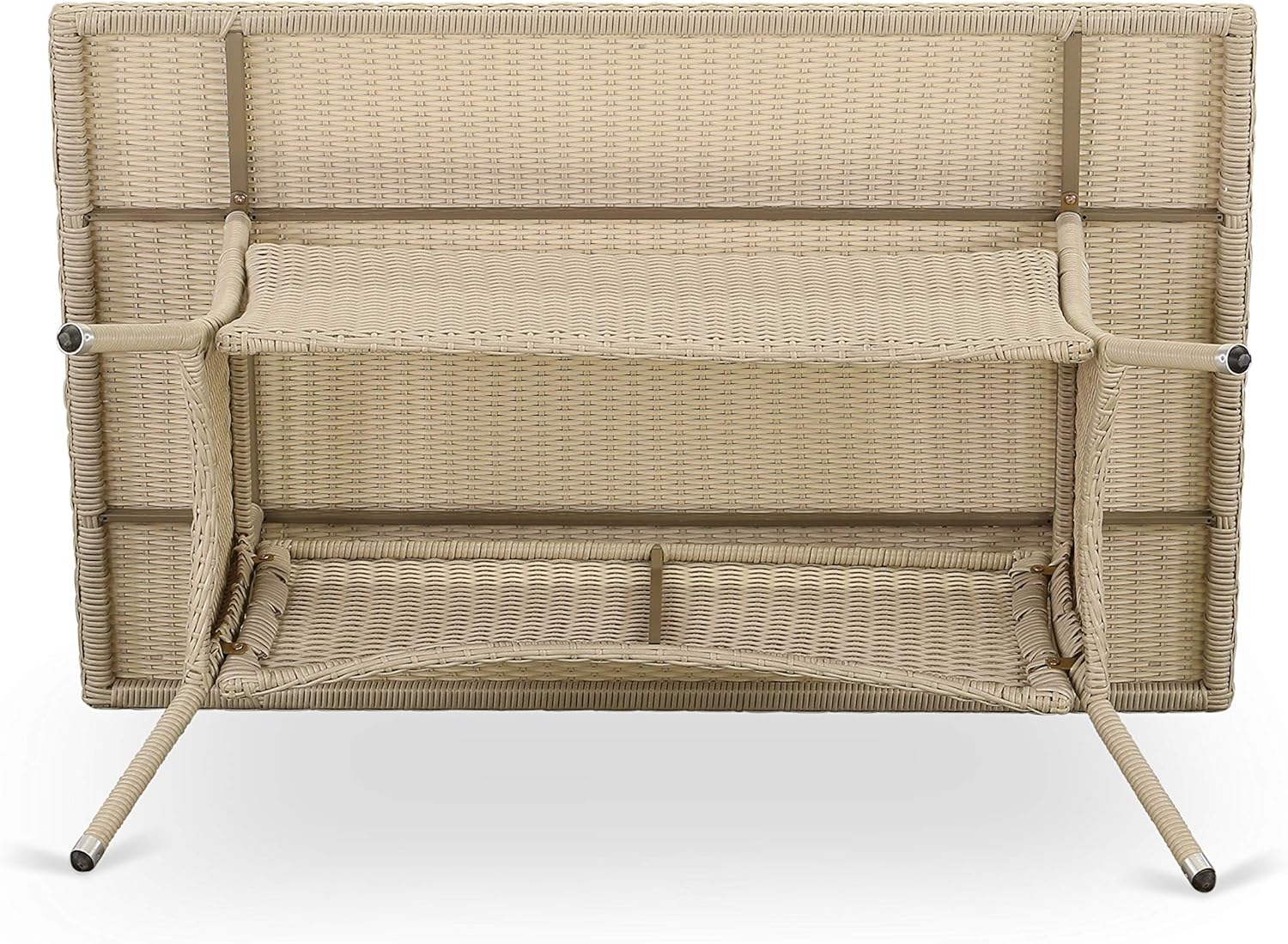 7 pc Patio Wicker Dining Set for 6 in Cream Finish: Furniture & Decor