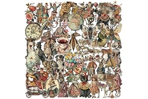 Lot de 50 autocollants vintage victoriens éphémères - Fournitures de scrapbooking transparentes avec animaux, fleurs, cirque 