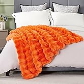 DREAMNINE Decorative Fuzzy Soft Fall Bubble Faux Fur Throw Blanket for Couch 50" x 60",Luxury Autumn Plush Fluffy Blankets,Cute Lovely Halloween Cozy Thick Warm Furry Blanket for Winter,Pumpkin Orange