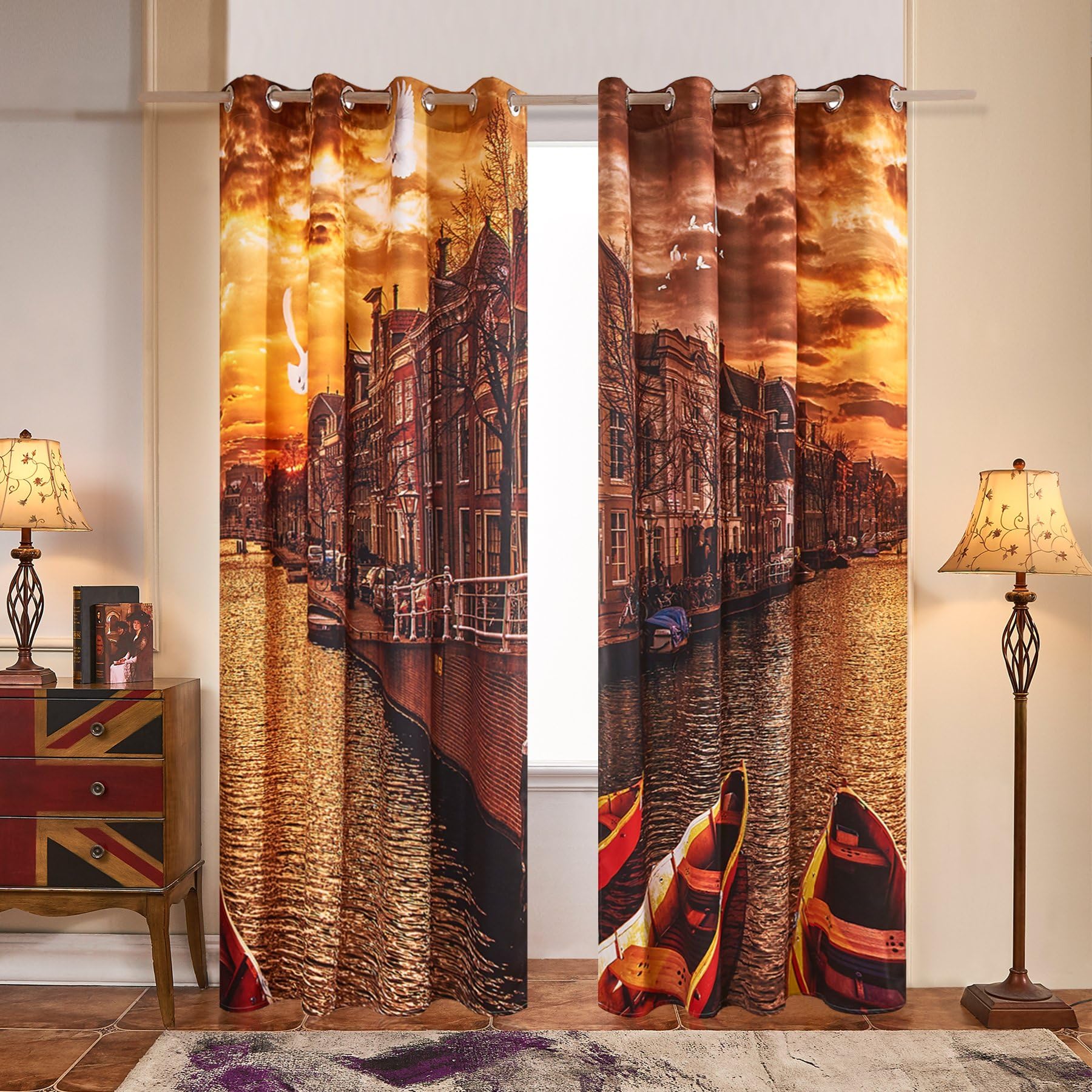 Fassbel 2 Panel Set Digital Printed Blackout Window Curtains Thermal Insulated for Bedroom Living Room Dining Room Kids Youth Room Window Drapes (W54× L63 Boat)