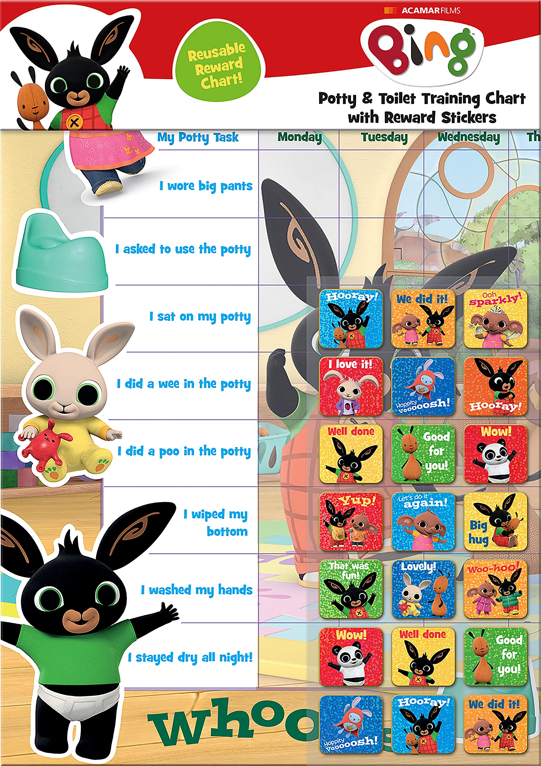 Paper Projects 01.70.30.014 Bing Potty & Training Reward Chart and Reusable Stickers