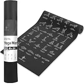 NewMe Fitness Thick Yoga Mat for Women and Men - 5mm Non Slip Pilates Mat | 70 Printed Poses, 24 x 68 Inch, Stretching, Padded Floor Pad, Home Workout, Gym Equipment