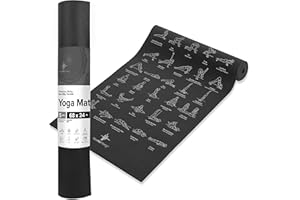 NewMe Fitness Yoga Mat for Women and Men - Large, 5mm Thick, 68 Inch Long, Non Slip Exercise Mats w/ 70 Printed Yoga Poses for Pilates, Workout and Stretching - Home and Gym Essentials