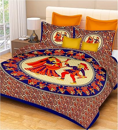 RajasthaniKart Classic 144 TC Cotton Double Bedsheet with 2 Pillow Covers - Abstract, Multicolour
