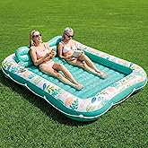 Inflatable Tanning Pool Lounger Float, Stonful 87" x 63" Pool Floats Adult with Pillow & Cup Holder, 4 in 1 Water Filled Infl