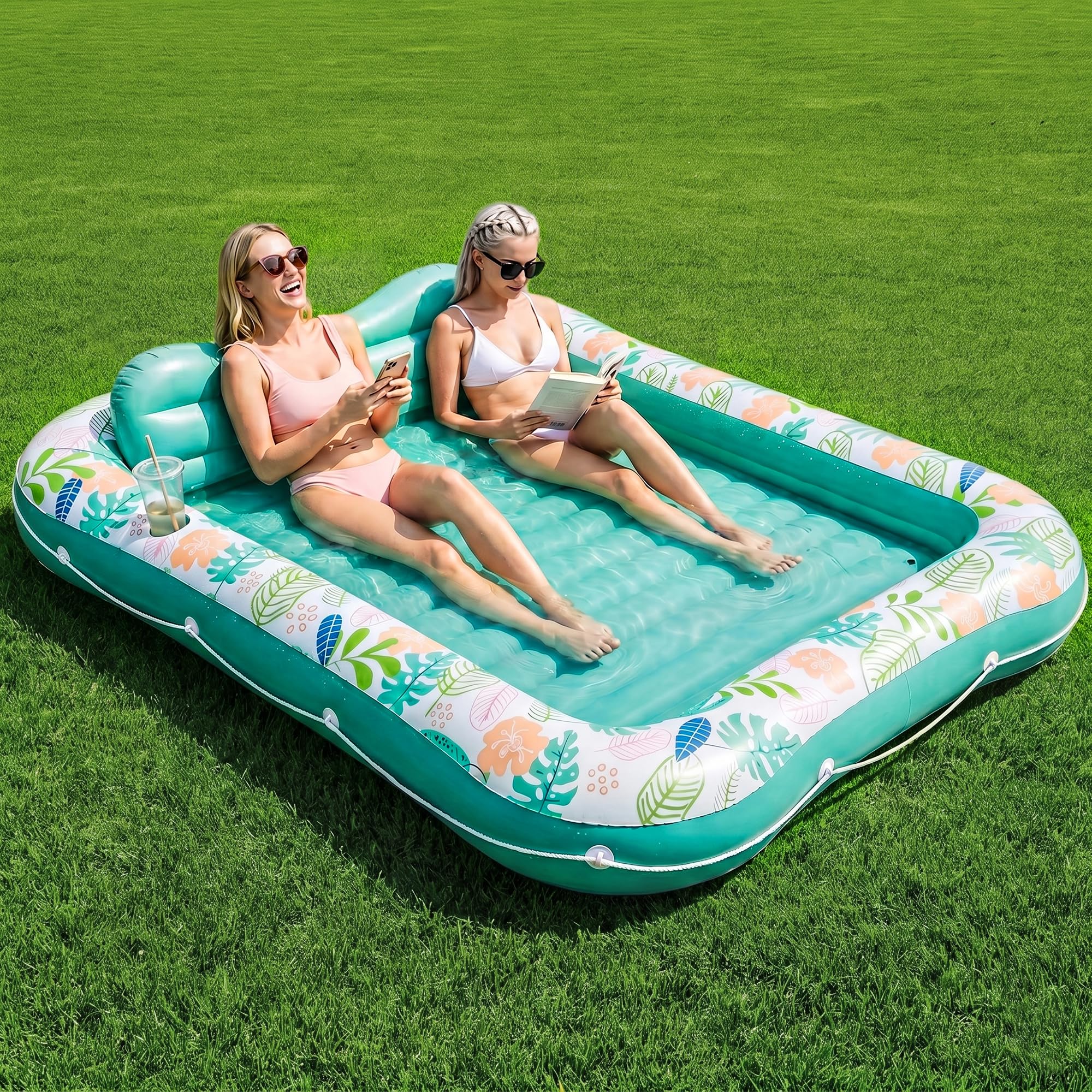 Stonful Inflatable Tanning Pool Lounger, 87" x 63", Extra Large, Green