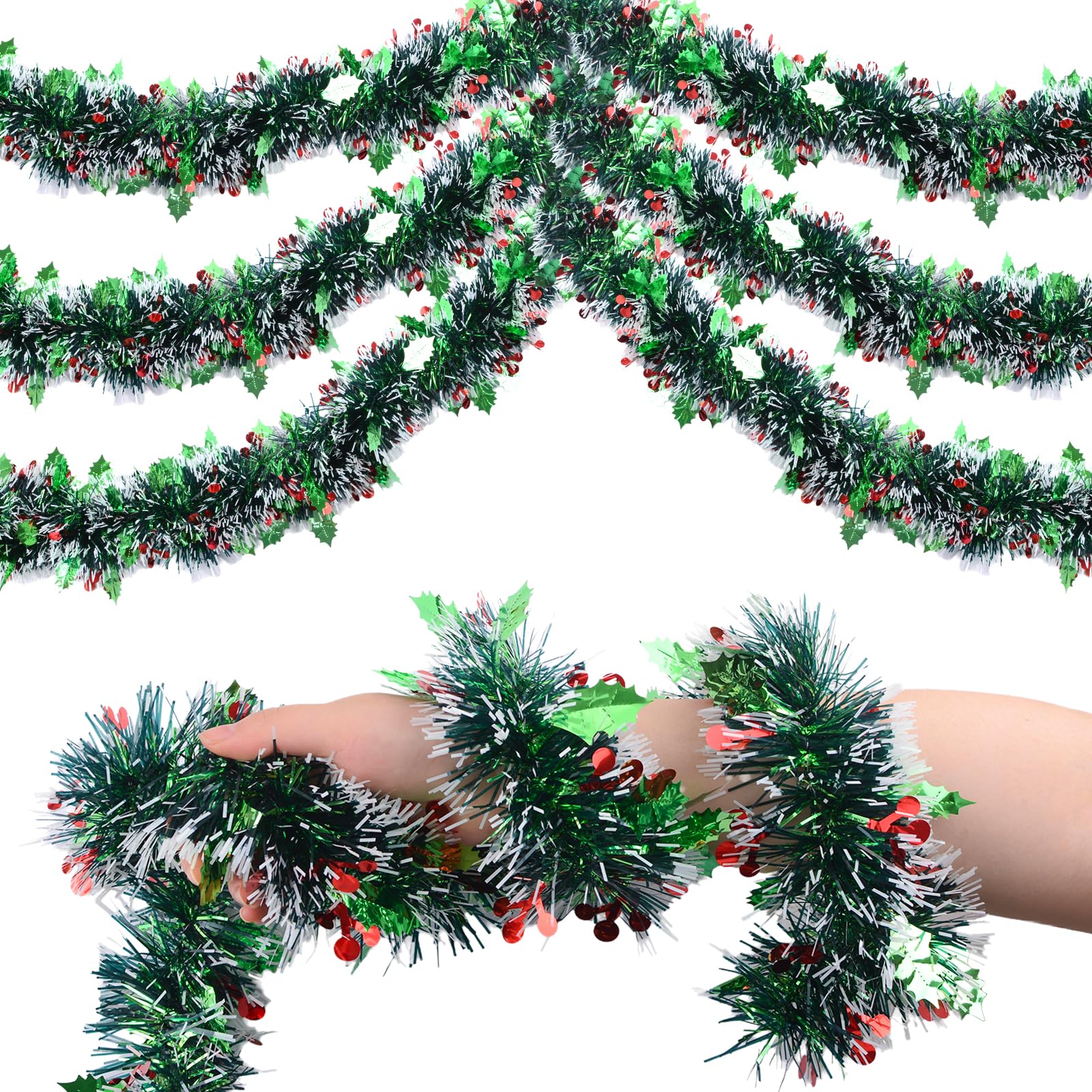 HOMMDECO 10m Christmas Color Plastic Streamers Tinsel Garland Twist Hanging Decoration for Graduation Birthday Wedding Party Christmas Interior & Exterior Ornaments