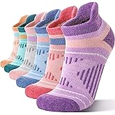 EBMORE 6 Pairs Merino Wool Ankle Hiking Running Socks Compression Support Thick Cushion No Show Socks for Men Women