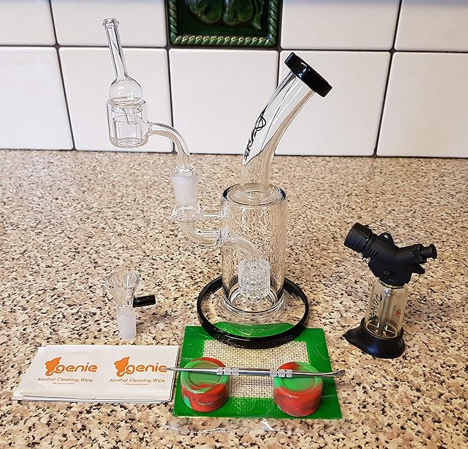 C1 Glass Dab Rig Full Kit Set Water Pipe + XL Quartz Banger + Carb Cap