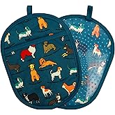 Pot Holders Set of 2 with Transparent Clear Silicone Shell and Nice Dog Flower Cotton Lining, Heat Resistant to 500 F Kitchen Oven Gloves Pot Holder for Cooking (Blue Dog, Potholders)