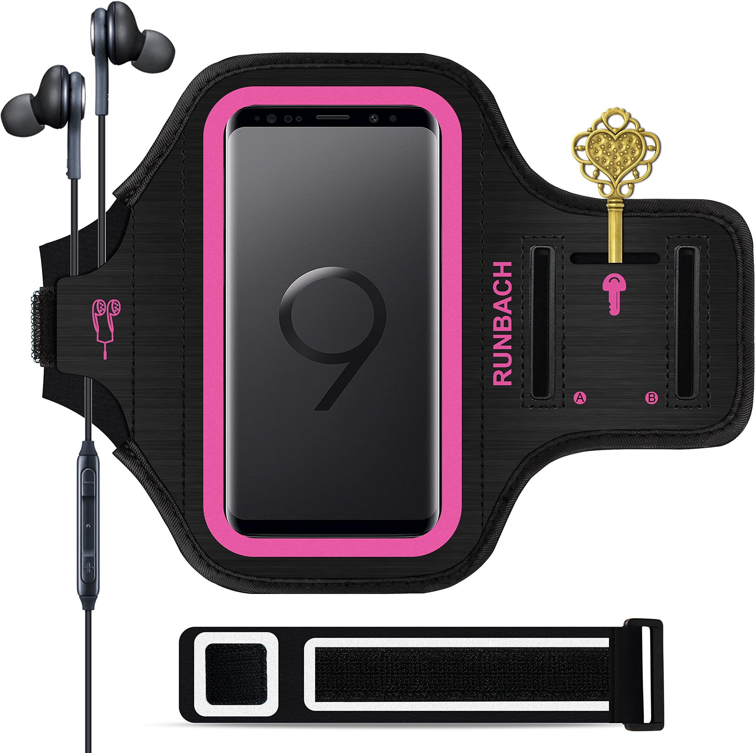 Galaxy S9 Armband,RUNBACH Sweatproof Running Exercise Gym Cellphone Sportband Bag with Fingerprint Touch/Key Holder and Card Slot for Samsung Galaxy S9 (Pink)