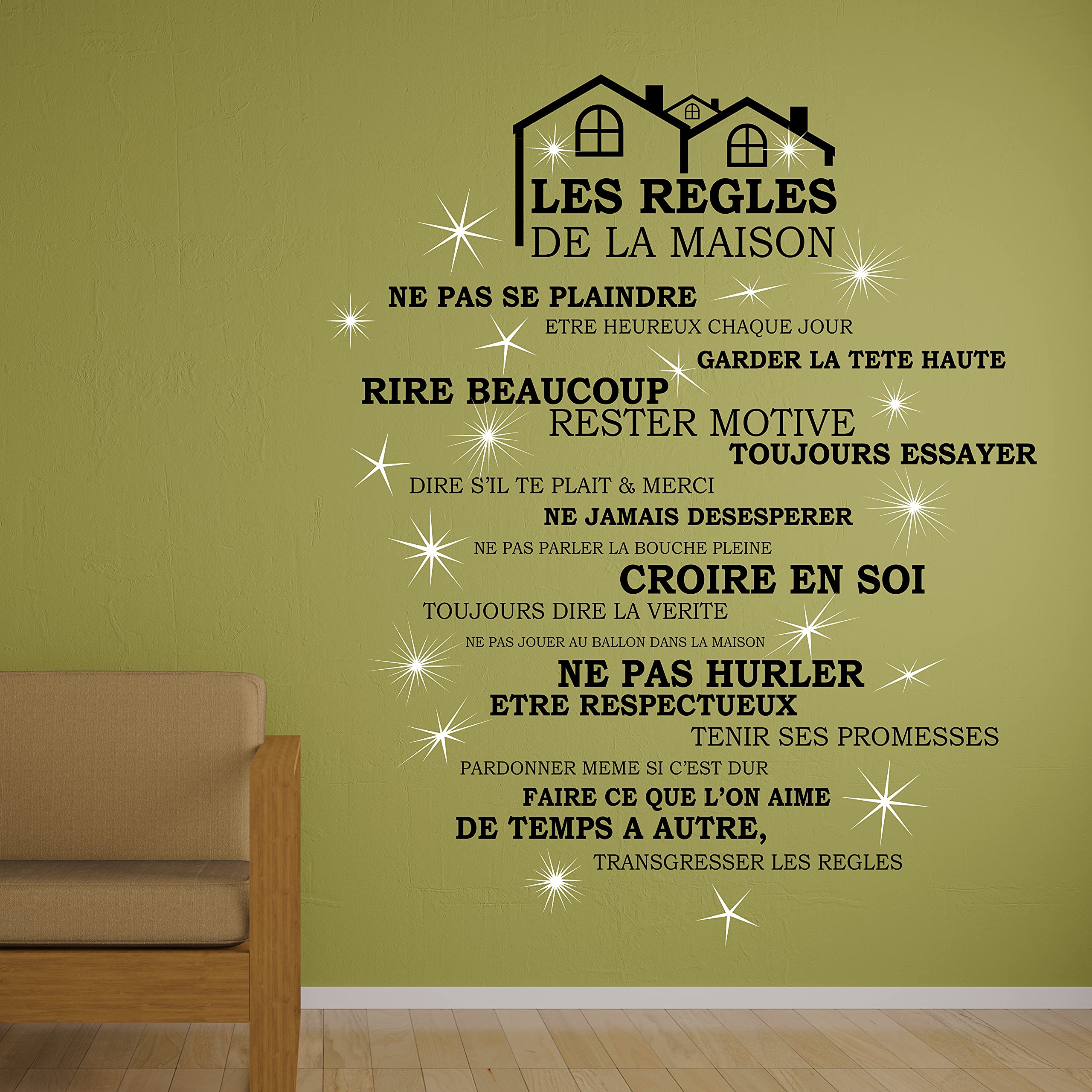 Wall Stickers Swarovski Crystals & House Rules in French Murals Decals Home Decoration Living Room Nursery Restaurant Cafe Office Décor