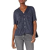 Lucky Brand Women's Flutter Sleeve Button Up Embroidered Boho Blouse