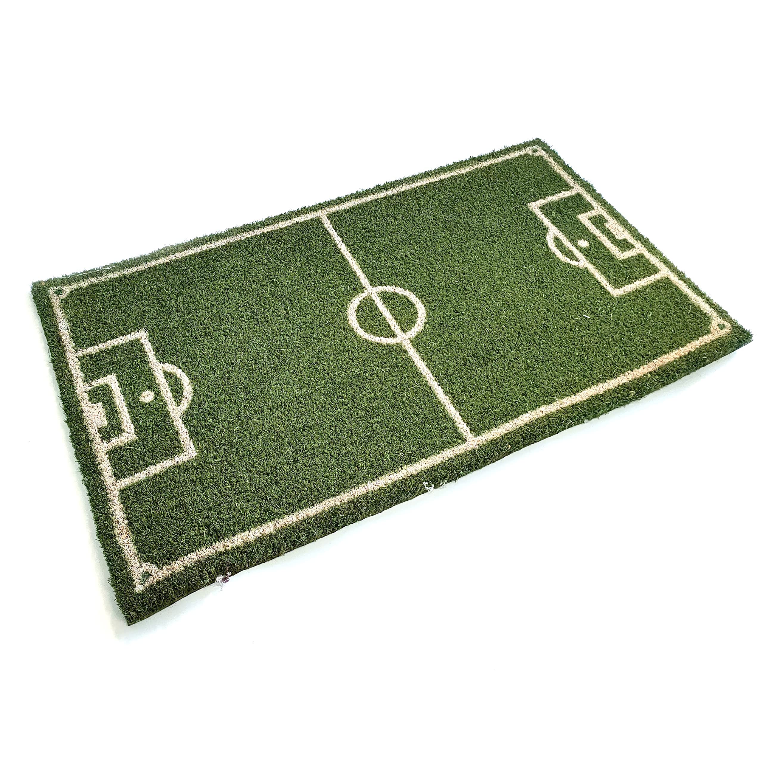 Black Ginger Large, Green Non-Slip Coir Mat with Football Pitch Outline - 75x45cm