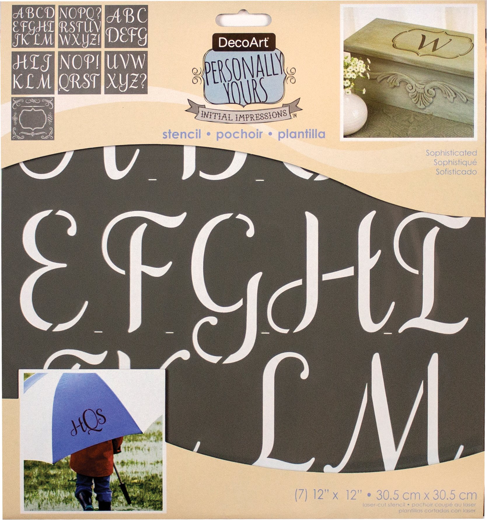Deco Art PYI-101 Plastic Initial Impressions Stencil 12-inch x 12-inch, Sophisticated