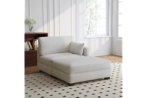 UIXE Oversized Chaise Longue Chair with Ottoman, Left Armrest Indoor Recliner Comfy Upholstered Single Lounge Sofa, Corduroy Deep Seat Cloud Couch for Bedroom, Living Room - Beige