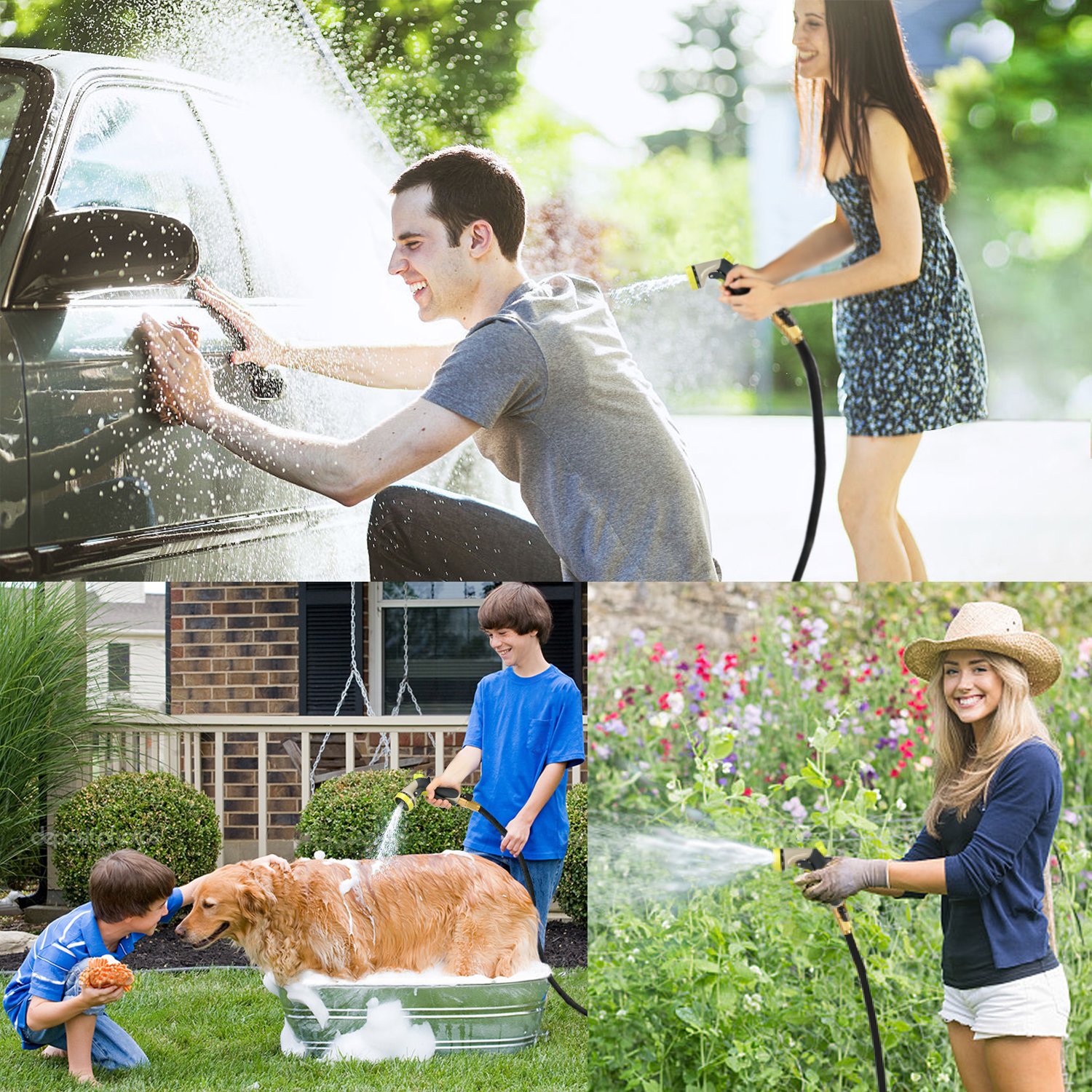 Garden Hose, Fivanus 50ft Portable Flexible Expandable Water Hose with 8 Pattern Spray Nozzle with Double Latex Core, Solid Brass Connector and Extra Strength Fabric for Car Garden Hose Nozzle, Free Storage Bag