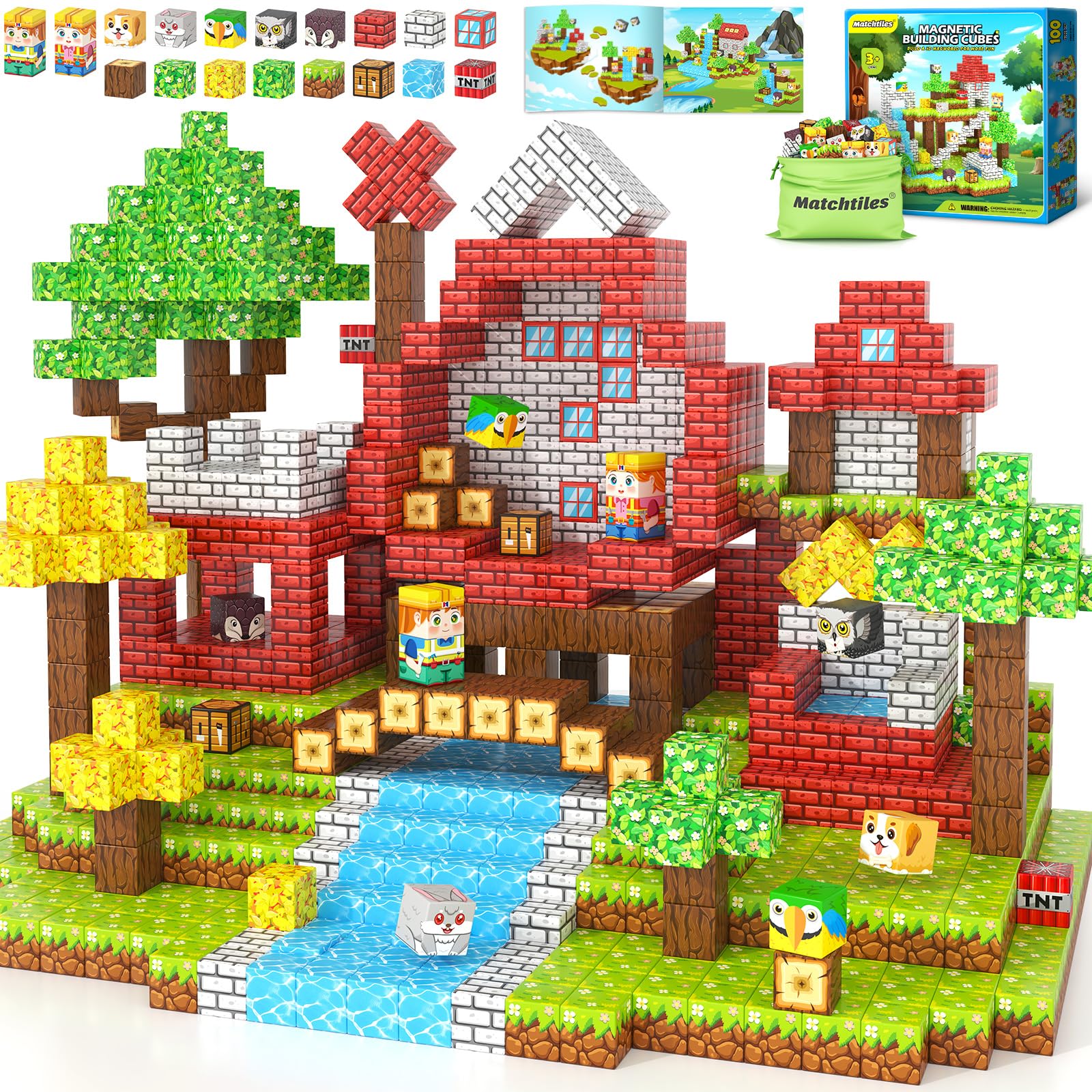 Photo 1 of 100 PCS Magnetic Blocks with Forest Animals Toys, Build Mine Magnet World Set, Magnetic Tiles Building for Boys & Girls Age 4-8 5-7, STEM Toys for Toddlers Kids Gifts for 3+ Years Old
