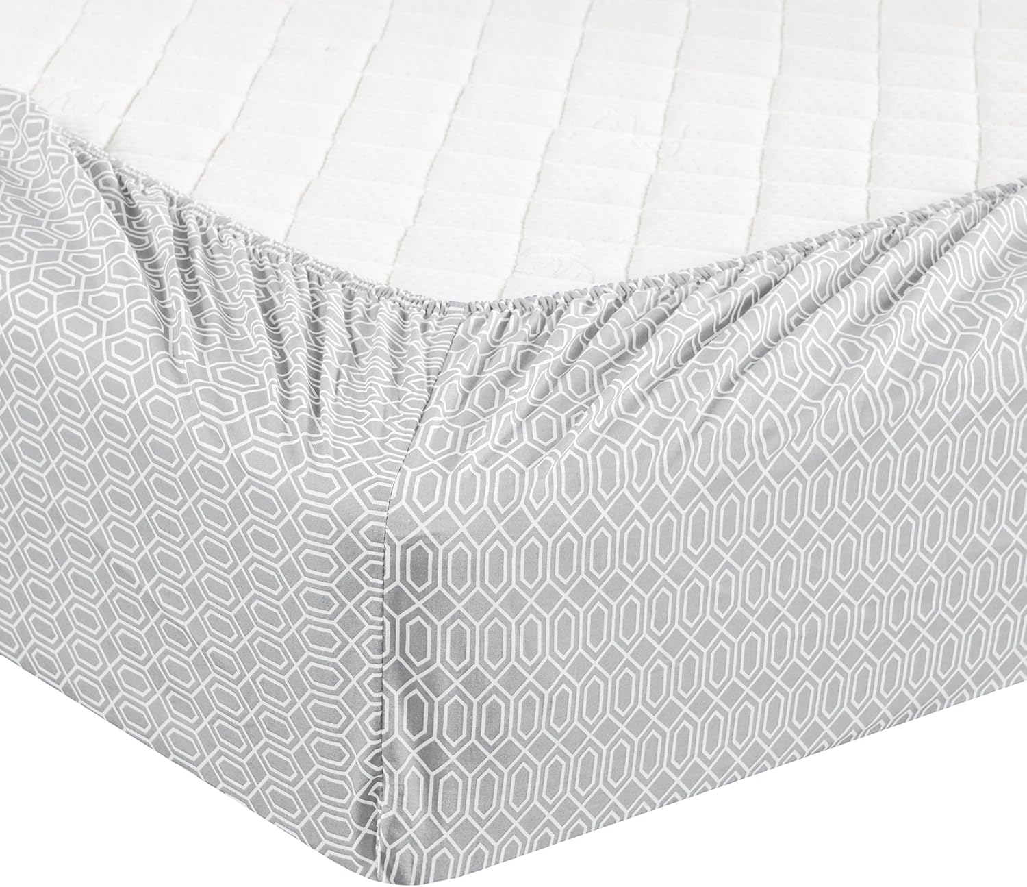 Comfort Spaces 100% Cotton Percale 4 Piece Set Ultra Soft Breathable Deep Pocket Printed Geometric Pattern Sheets with Pillow Cases Bedding, Full, Diamond Tasha Grey: Home & Kitchen