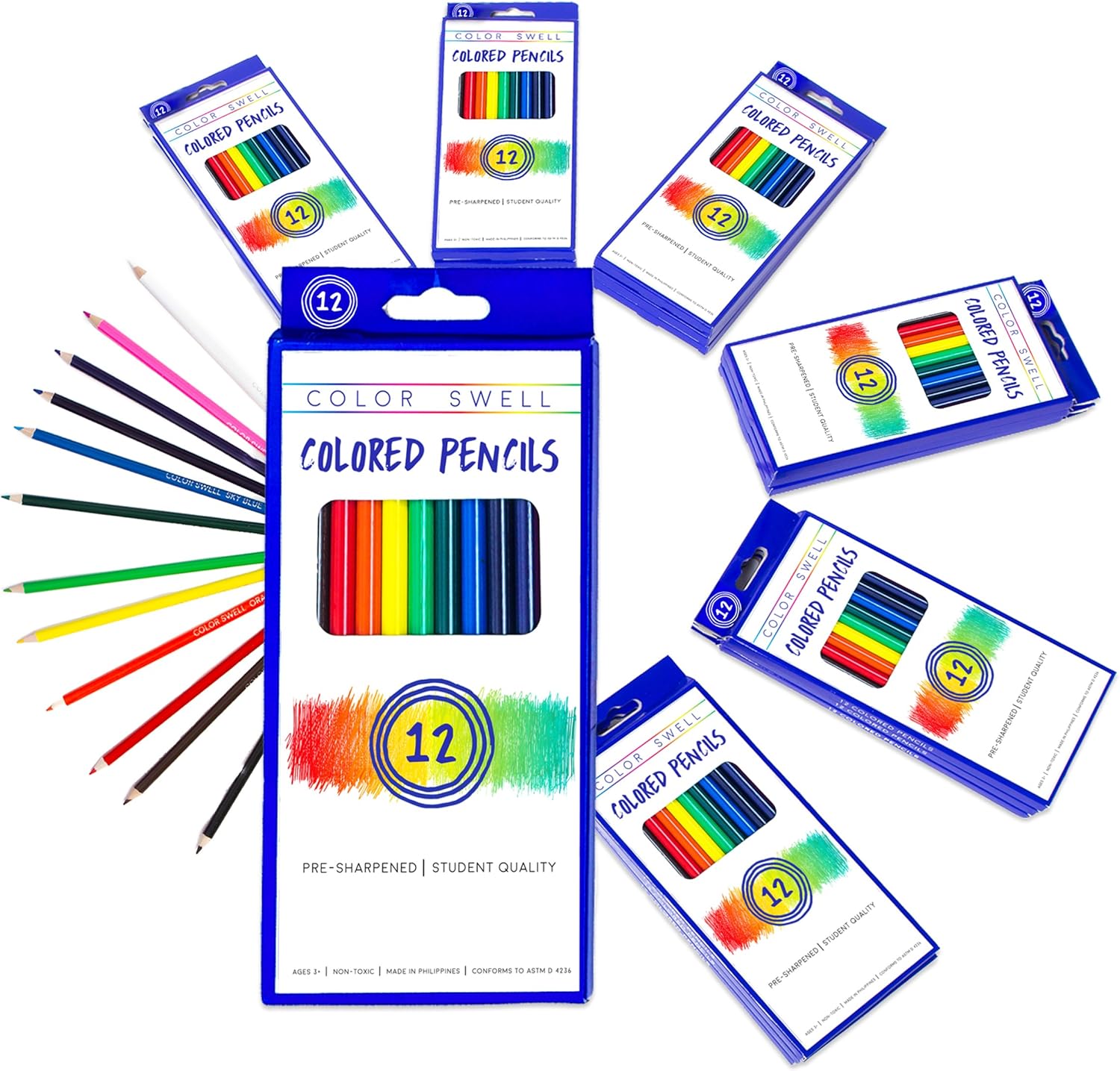 Color Swell Colored Pencils Bulk Pack 30 Sets 12 Count Assorted Vibrant Pre-Sharpened Colors 360 Total Perfect for Kids, Teachers and Classrooms