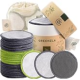 Greenzla Reusable Makeup Remover Pads, 30 Pack With Washable Laundry Bag And Round Box for Storage, Natural Bamboo and Organi