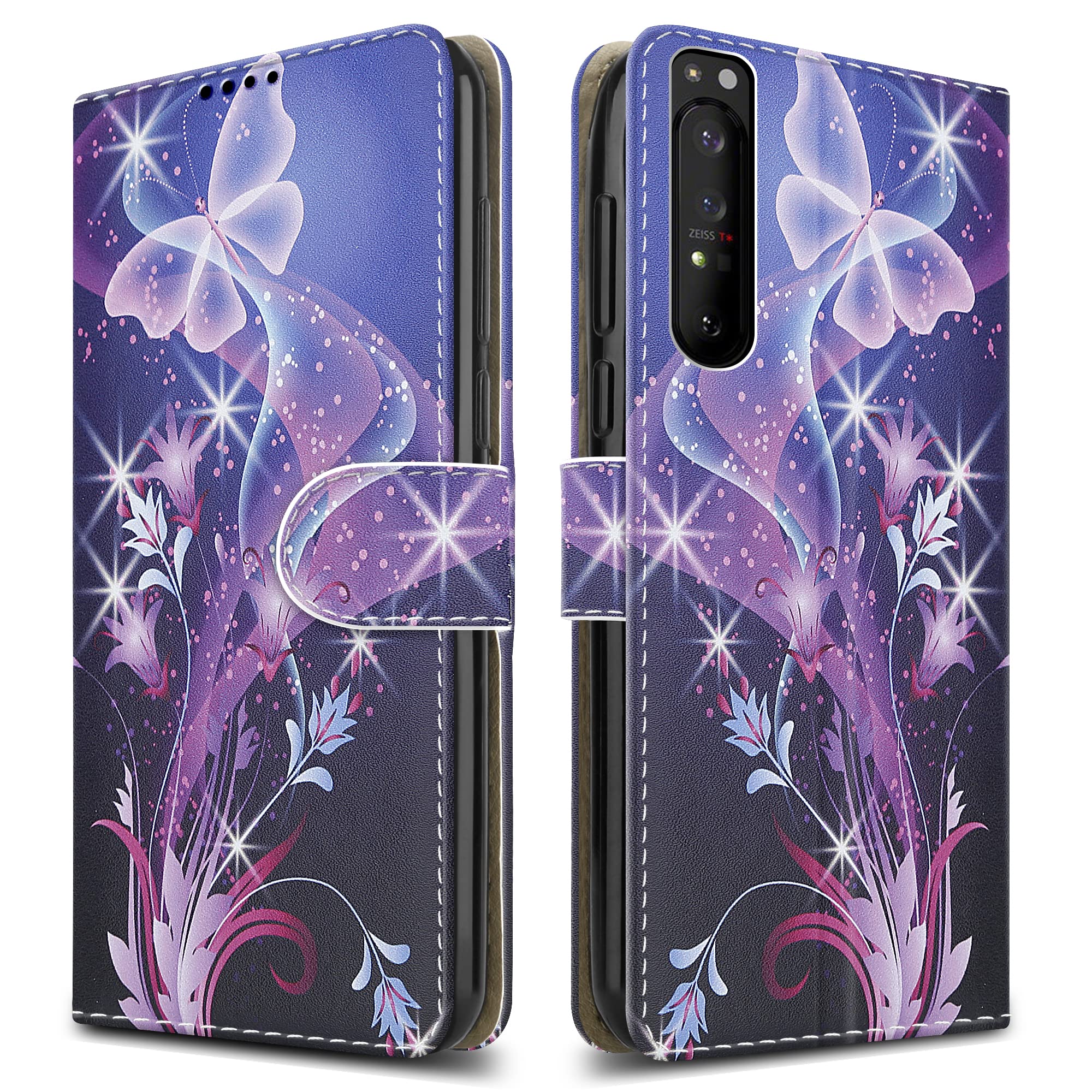 PIXFAB For Sony Xperia 1 IV 5G Leather Phone Case, Magnetic Closure Full Protection Book Folio Design, Wallet Case Cover [Card Slots] and [Kickstand] For Sony Xperia 1 IV 5G - Butterfly Print