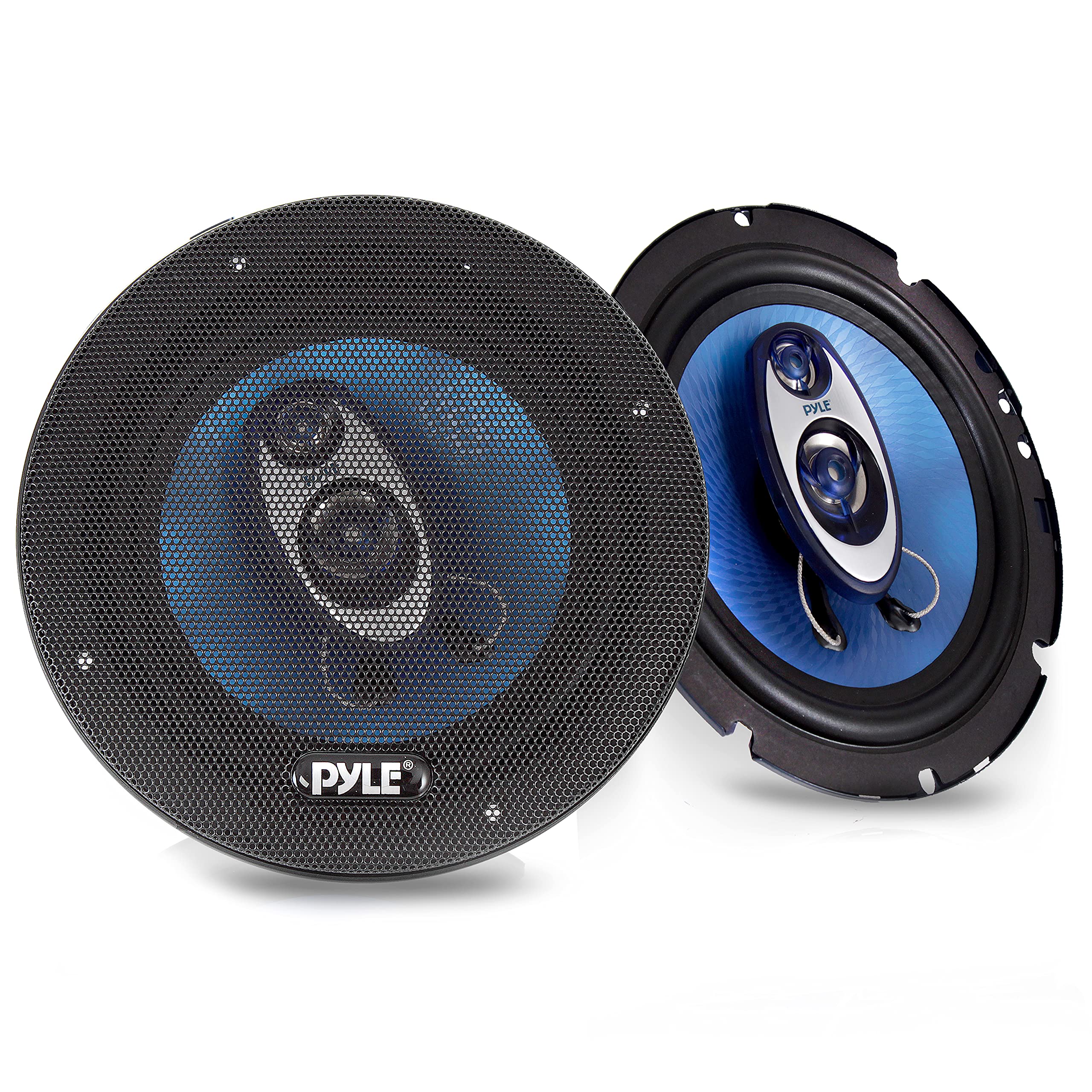 Pyle 17cm Speakers, 6.5 Inch Car Speaker, 180W RMS/360W Power Handling 3-Way Sound Speaker System w/ 4 Ohm Impedance Pro Full Range Triaxial Loud Audio, Round Shaped Car Door Speakers, Blue