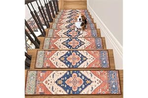 Lahome Stair Treads Non Slip 15 Pack 8" X 30" Stair Treads for Wooden Steps, Washable Self Adhesive Stair Runners Stain Resistant Stair Carpet, Edging Stair Rug for Kids, Elders and Dogs (15pc, Rust)
