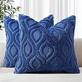 decorUhome Cozy Textured Throw Pillow Covers 18x18 Inch Set of 2, Soft Plush Faux Wool Dark Blue Accent Couch Pillow Covers for Modern Farmhouse Sofa Bed Living Room
