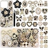BELICEY Junk Case Charms Kit Black Vintage Bow Flower Big Charm for Junk Cases Elegant Heart Butterfly Phone Case Charms 3D Flatback Rose for Customizing DIY Craft