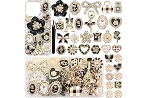 BELICEY Junk Case Charms Kit Black Vintage Bow Flower Big Charm for Junk Cases Elegant Heart Butterfly Phone Case Charms 3D F