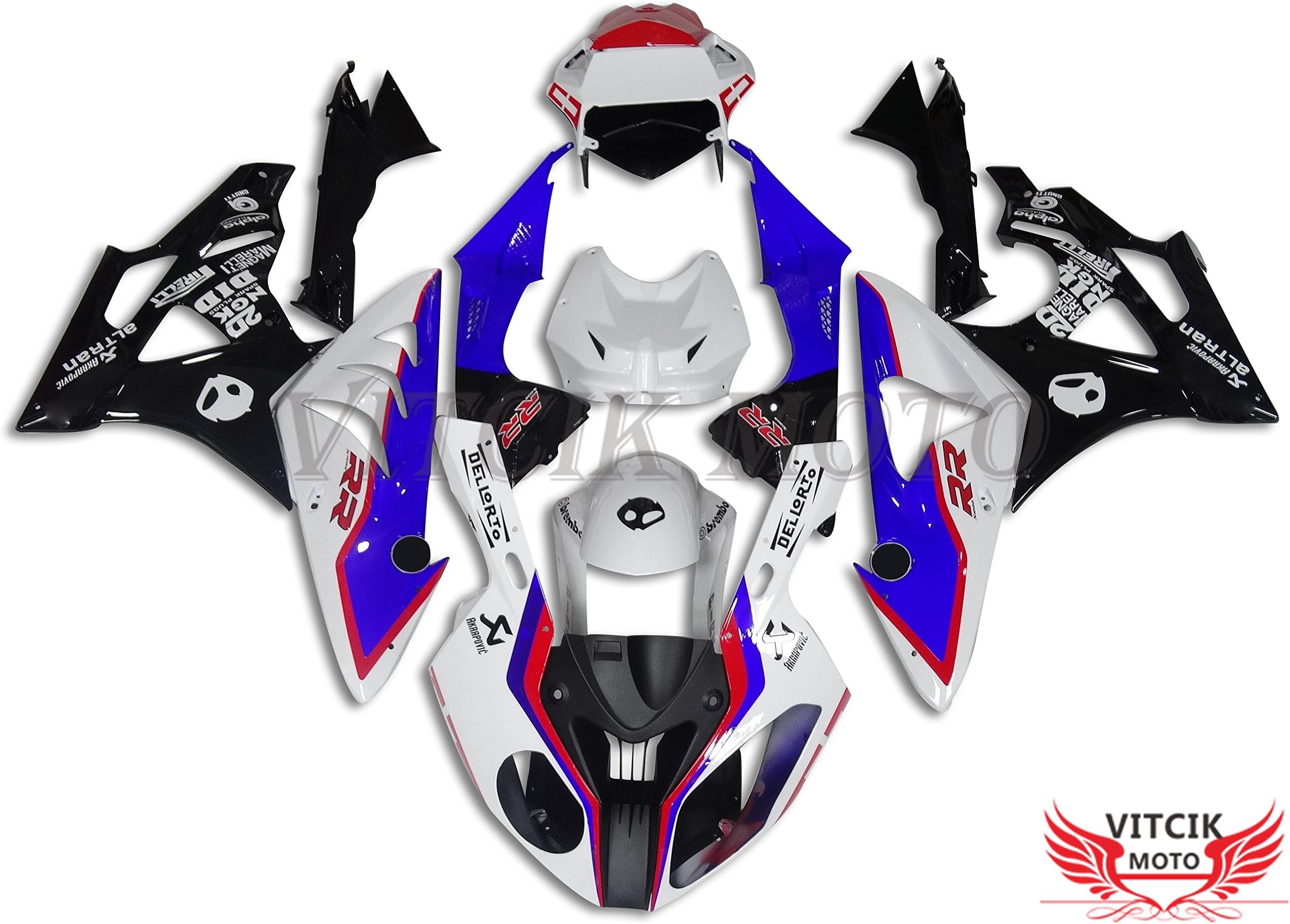 (Fairing Kits Fit for S1000RR 2009 2010 2011 2012 2013 2014 S 1000 RR 09 10 11 12 13 14) Plastic ABS Injection Mold Complete Motorcycle Body Aftermarket Bodywork Frame (White & Blue) A034