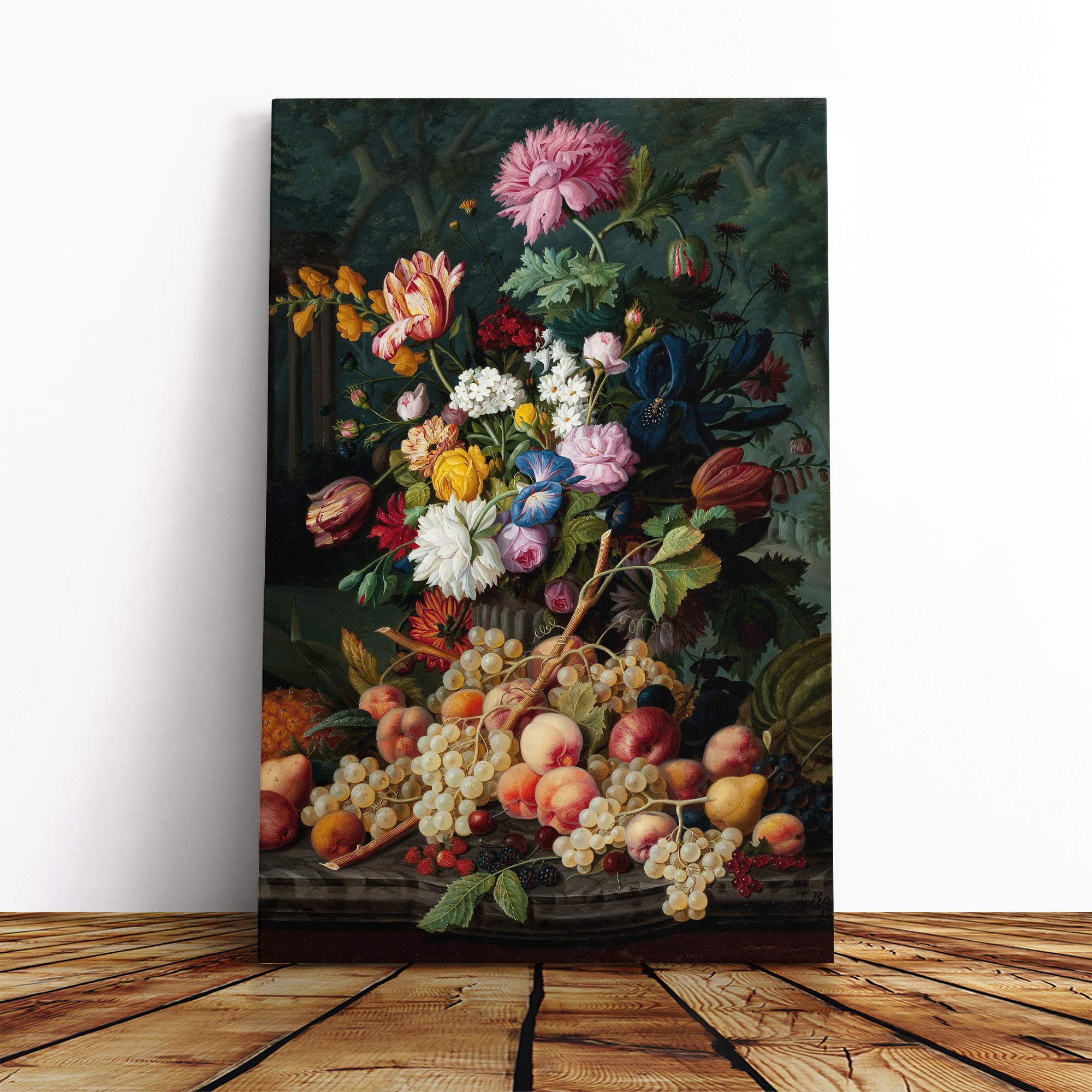 Severin Roesen Still Life Flower Bouquet Canvas Print | Gallery Wrapped 30mm Frame Wall Art | 20x14 inches | Ready to Hang | Modern Floral Picture | Living Room Bedroom Lounge Office