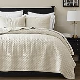 palassio Beige 100% Cotton Quilt Queen Size Bedding Sets with 2 Pillow Shams, Textured Lightweight Soft Bedspread Shabby Chic Coverlet, Neutral Quilted Comforter Bed Cover for All Season, 3 Pieces
