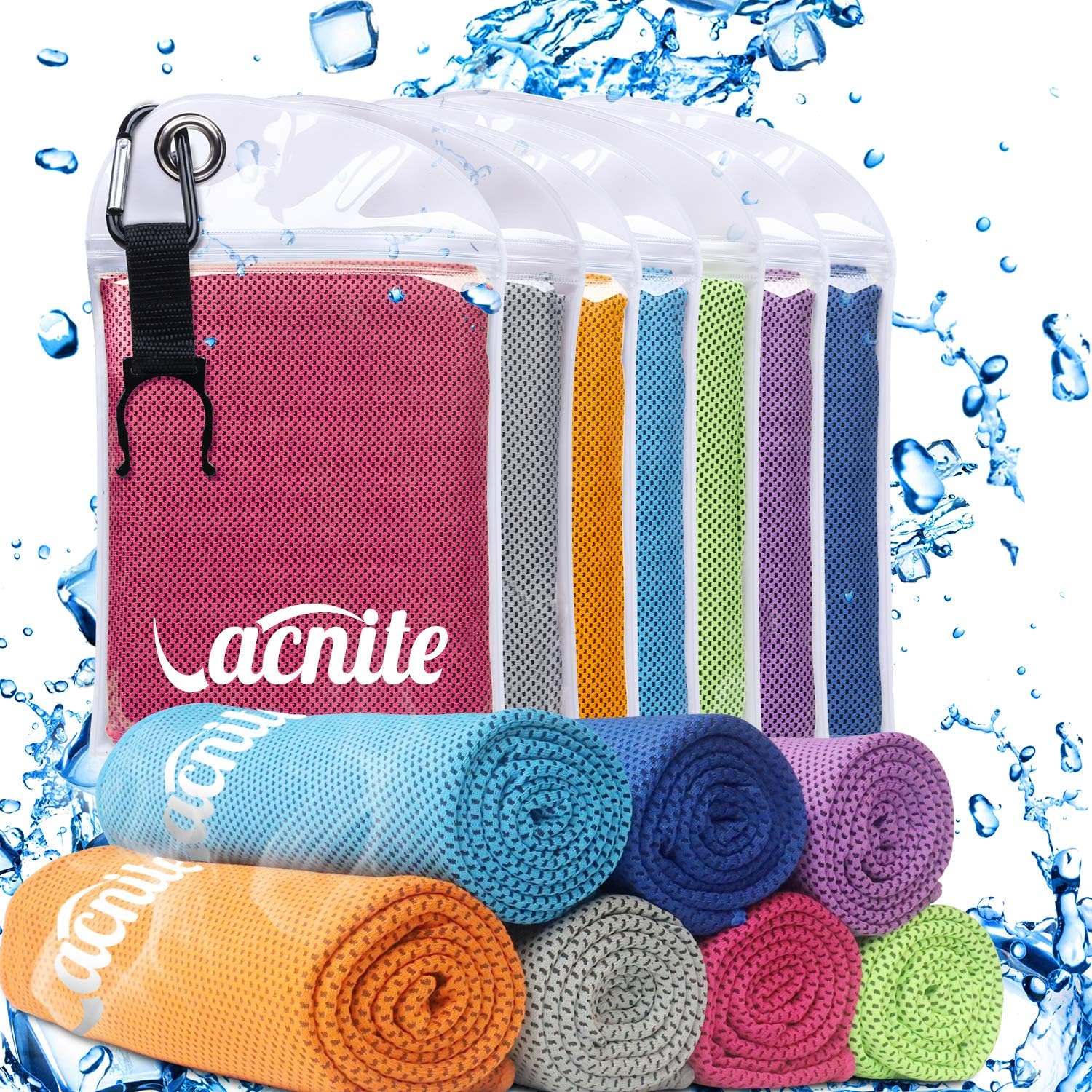 VACNITE Cooling Towel for All Sports and Exercise, with Portable Hook Clip Bag.Ice Cold when Wet, for Hot Weather, Gym and Outdoor Activities