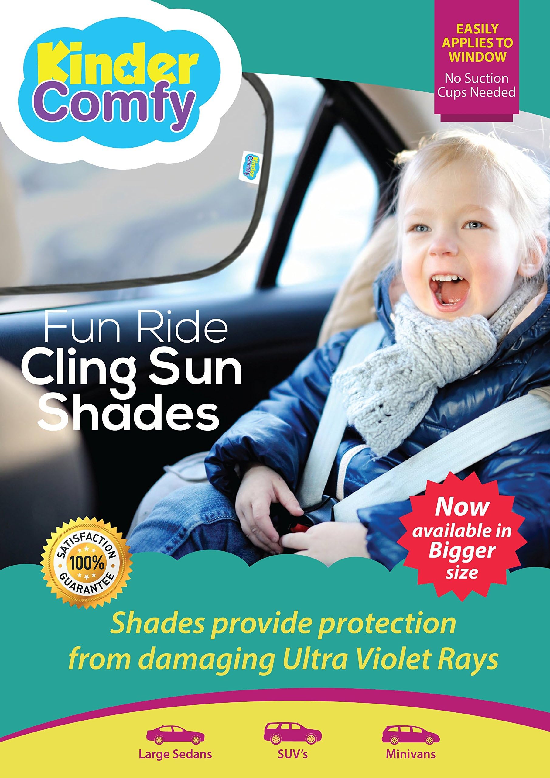 #1 Car Sun Shade (SUVs & Minivans) 2 Pack - Black Sunshade Visor Set for Babies & Kids - Clings To Rear Side Window-Cooler Car Interior- Easy Installation - Blocks 98% of UV Rays-. Bonus Gifts
