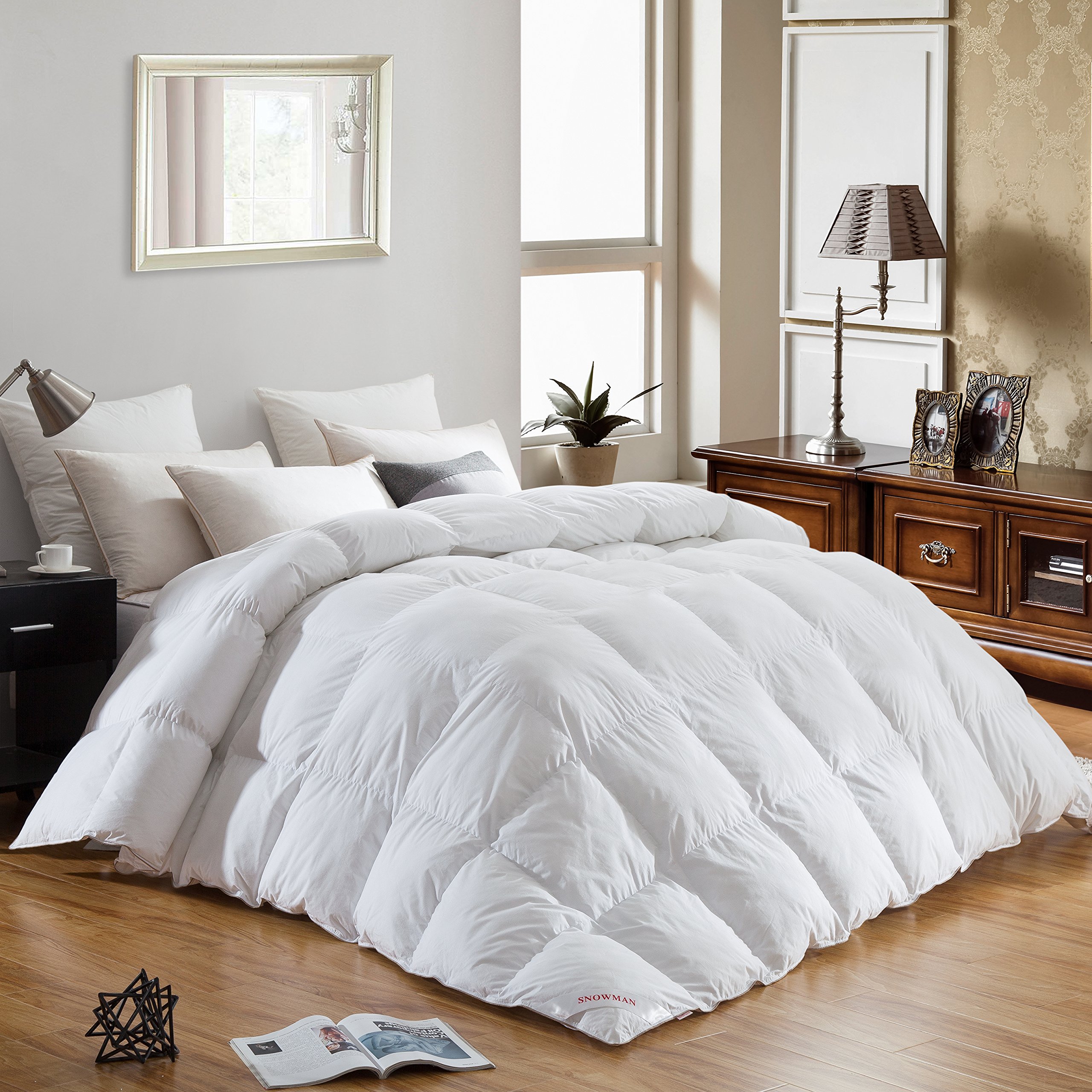 SNOWMAN White Goose Down Feather Blend Comforter Queen Size 100 Cotton