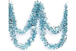 Anderson's Two-Color Metallic Tinsel Twist Garland, Light Blue and Silver - 4 inches Wide x 25 feet Long, Parade Float Decorations for Trailer, Metallic Tinsel Garland, Christmas Garland Décor