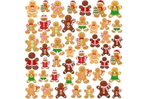 Tigeen 48 Pcs Gingerbread Patches Christmas Iron on Patches Bulk for Hats Clothes Sew on Applique DIY Accessory for Backpack Pants Jeans