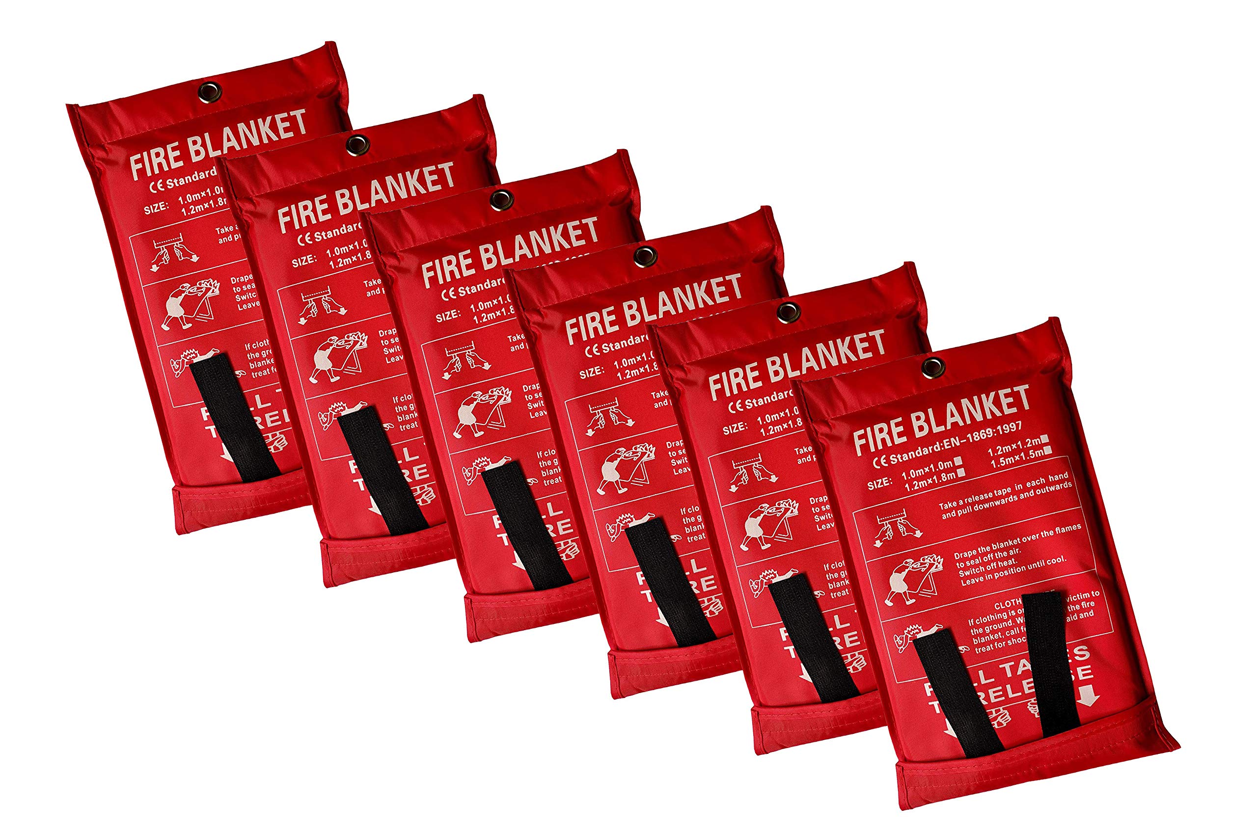 Lonnsaffe Fiberglass Emergency Fire Blanket Survival Blanket Shelter Safety Cover Ideal for Kitchen, Fireplace, Grill, Car, Camping (6PACK(1.0x1.0m))