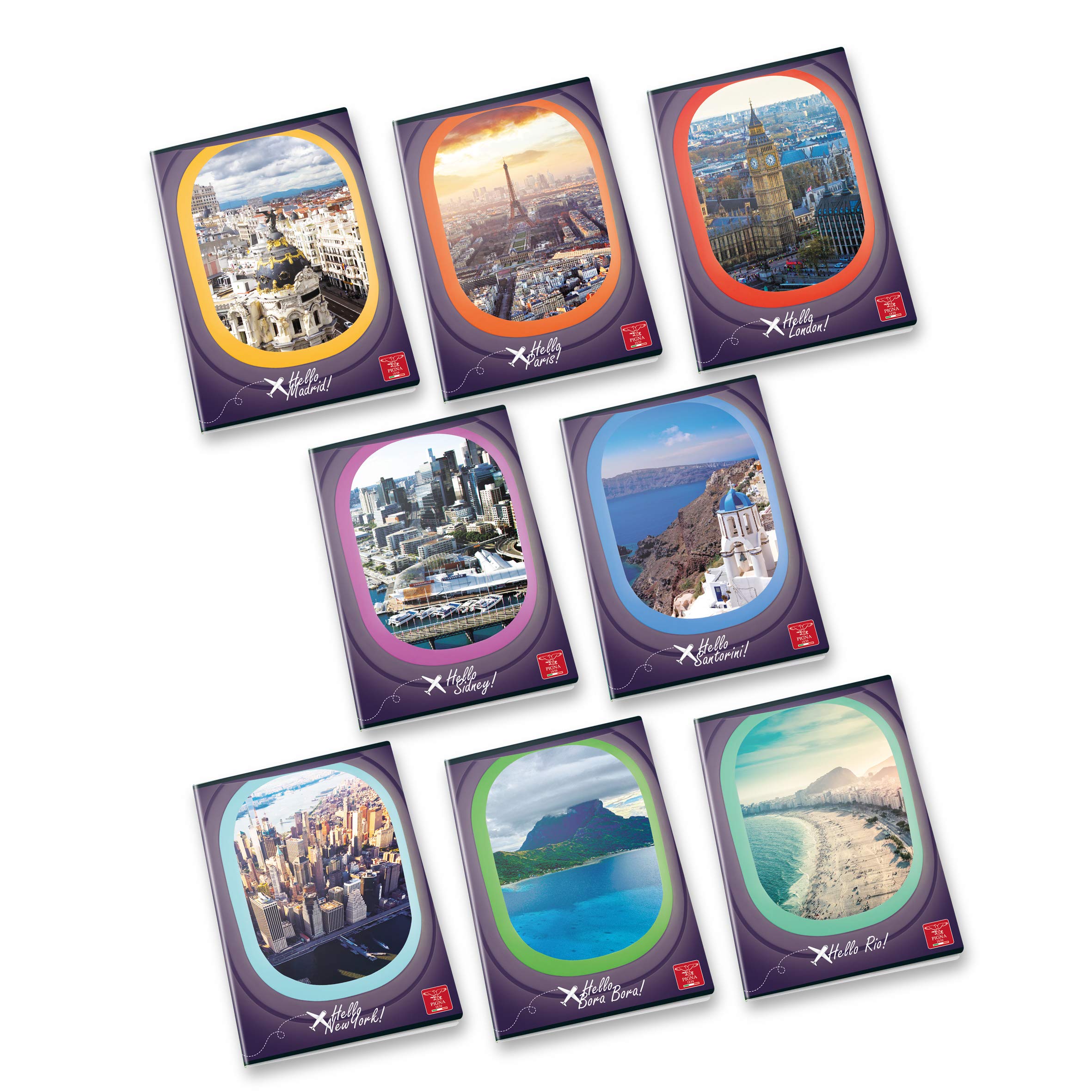 Pigna Pack of 10 Maxi Notebooks A4 Hello Travel 02302954M
