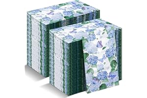 Moinchore 200 Pcs Hydrangea Guest Napkins 2 Ply Spring Paper Guest Towels for Bathroom Butterfly Disposable Hand Towels Blue Decorative Dinner Napkins Bridal Shower Napkins for Wedding Bathroom Party