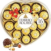 FERRERO ROCHER Fine Hazelnut Milk Chocolate; Heart Shaped Gift Box; 16 Count; Individually Wrapped Chocolate; Valentines Choc