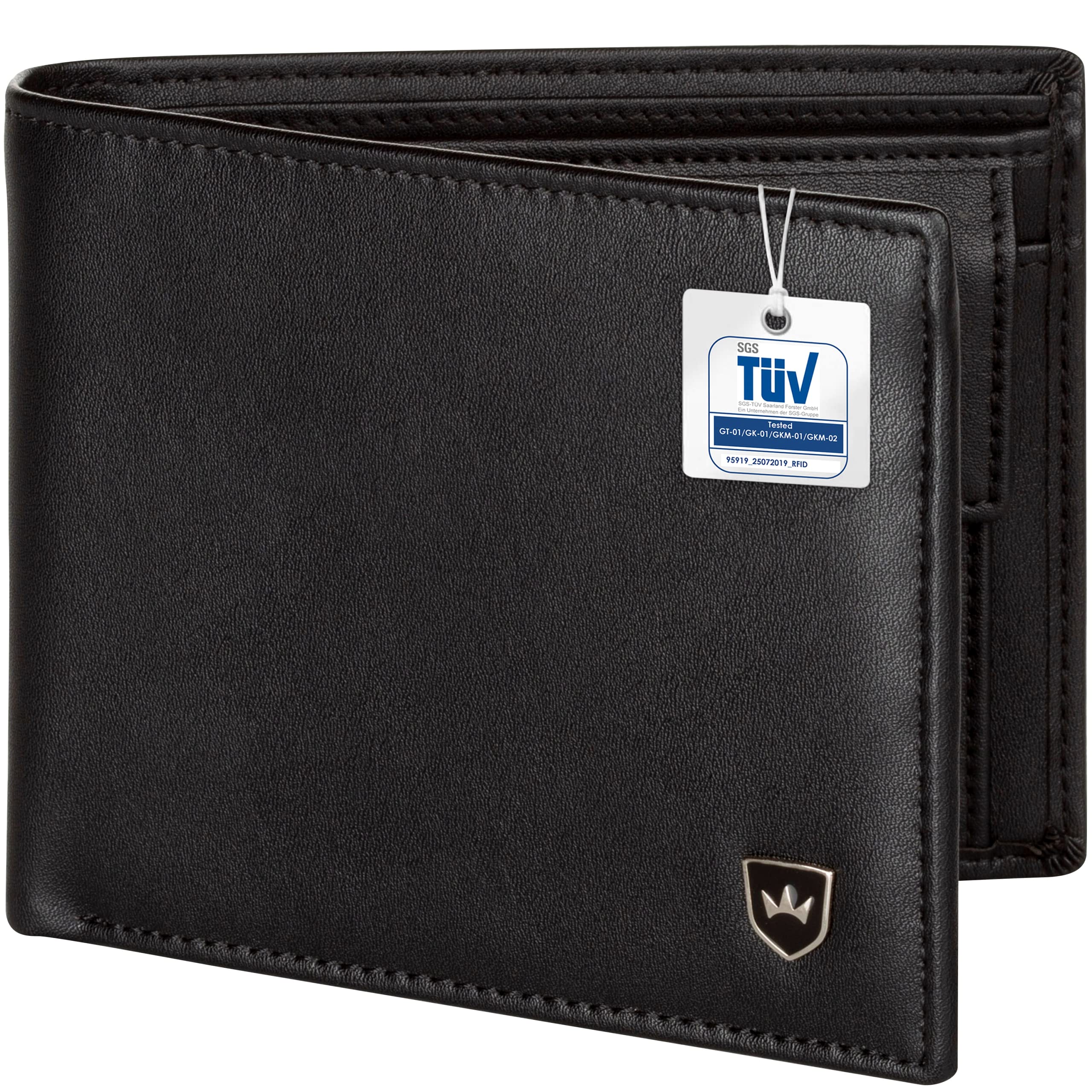Kronenschein® Premium Men's Wallet Made of Nappa Leather Wallet Men's RFID Protection Wallet Men's Wallet, Black, S, Classic